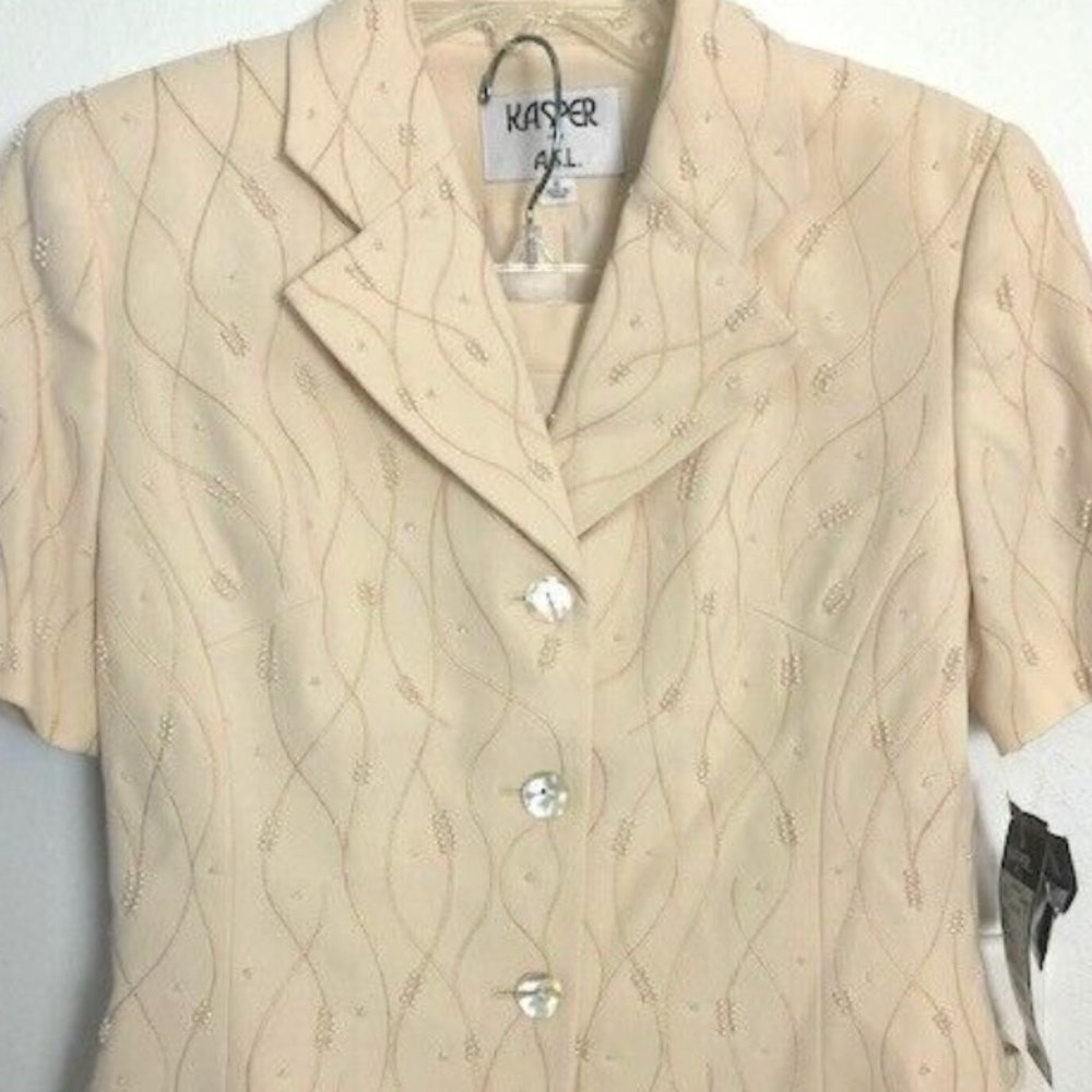 Kasper ASI Suit Women's Beaded Skirt Suit SET Size 6 Spring II Porcelain NWT